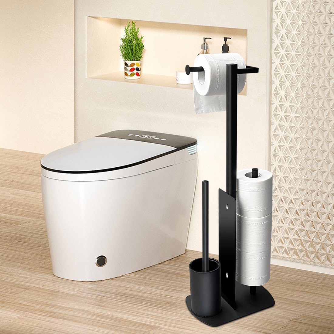 Edelstahl Klopapierhalter Stehend mit Klobürste, Toilettenpapierhalter mit WC Bürste Stand WC Garnitur für Toilettenpapier & Toilettenbürste