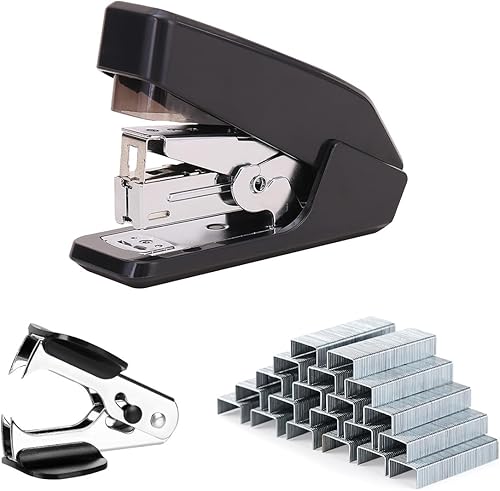 Deli Engrapadora de escritorio sin esfuerzo, capacidad para 25 hojas, engrapadora táctil con un dedo, pequeña engrapadora portátil para escritorio,