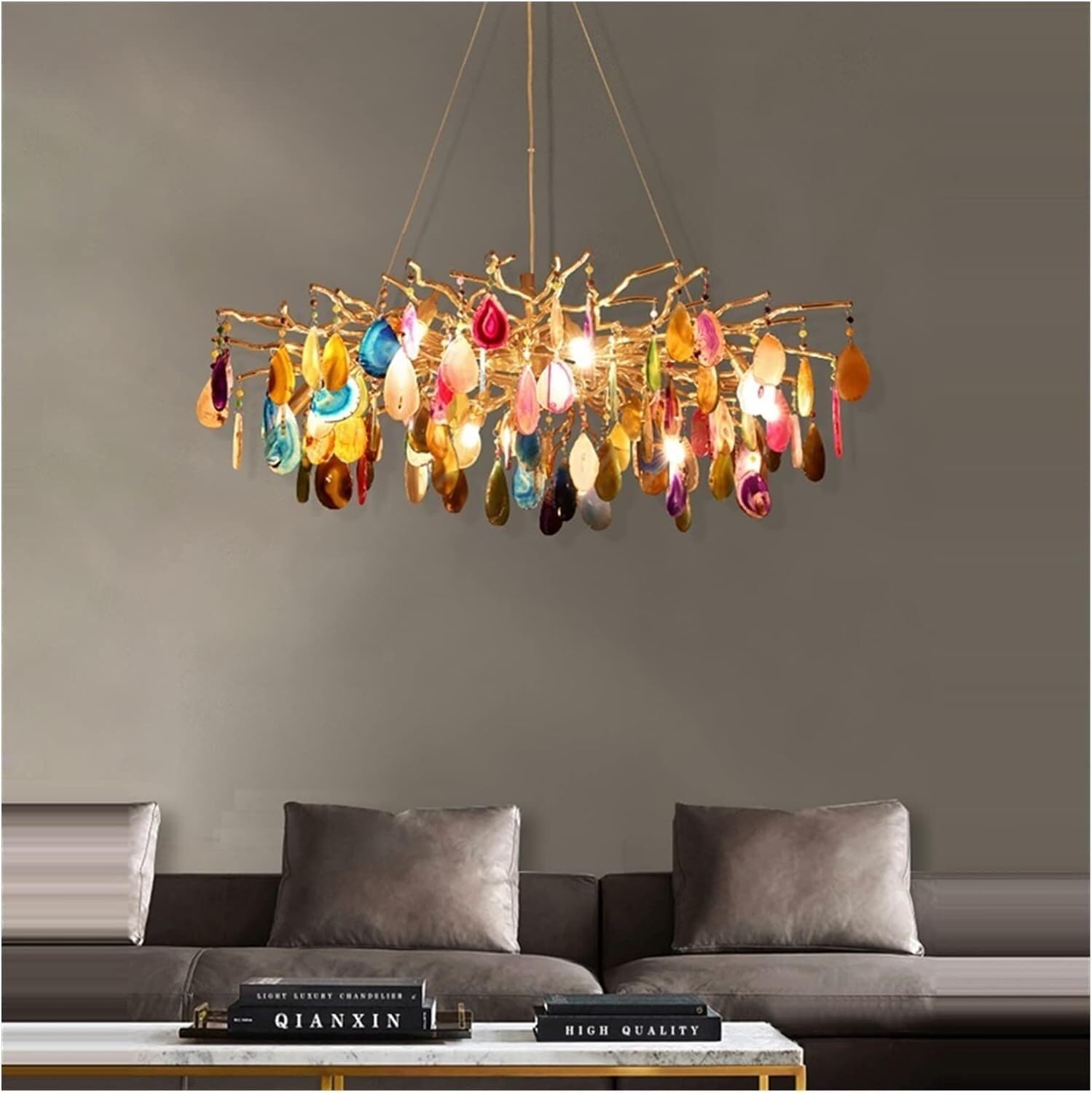Éclairage de plafond en cristal Art déco à diffusion lumineuse colorée