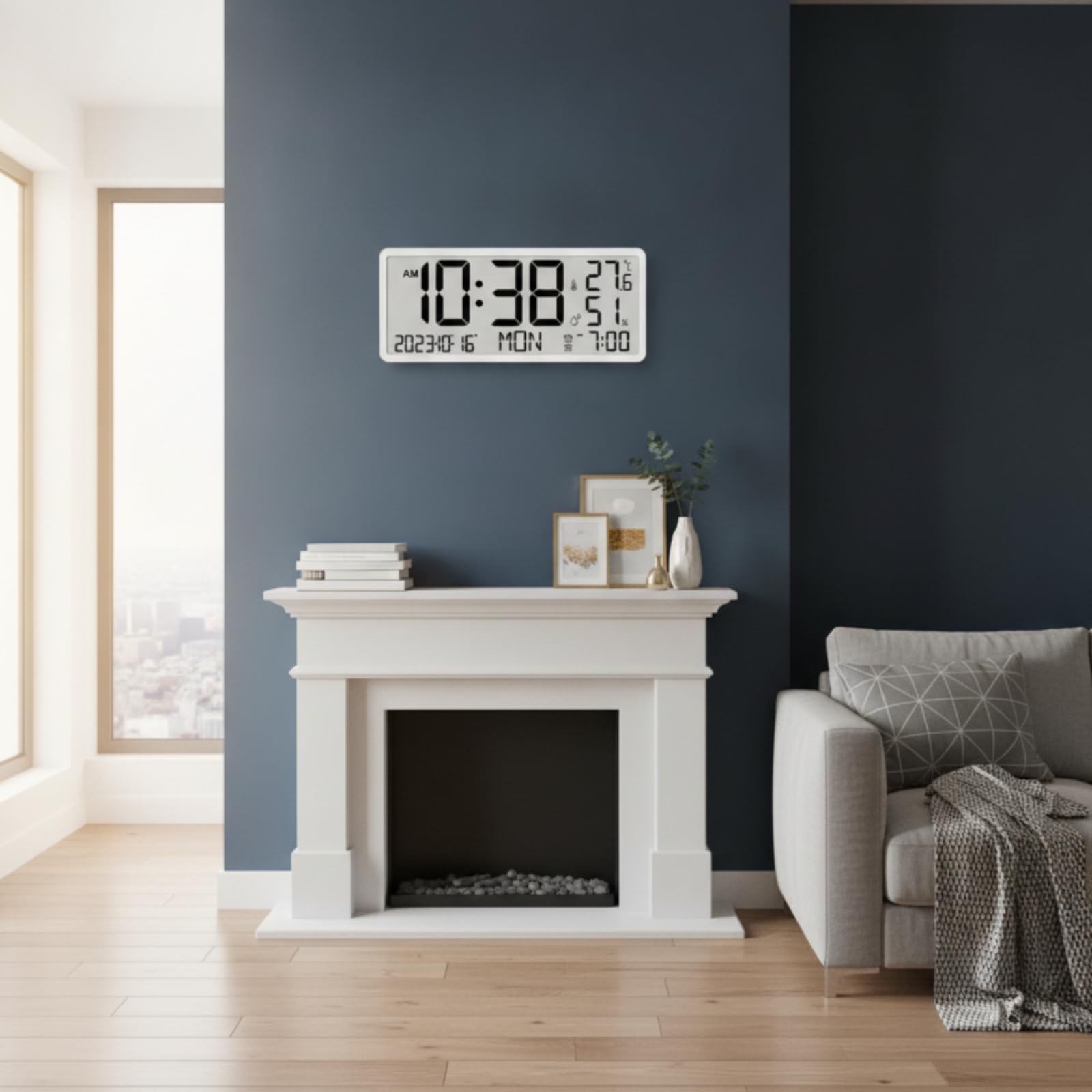Reloj Pared Digital Fácil Lectura Reloj Digital Pared Multifuncional para Salón, Dormitorio, Negro, 8303Y01 Versión En Inglés
