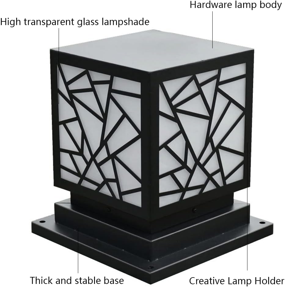 Fence Deck Column Cap Lamp Waterproof Outdoor Post Lights with Pier Mount Base Modern Minimalist Black Pillar Headlight Industrial Column Pedestal Light for Yard, Patio, Driveway, Walkway