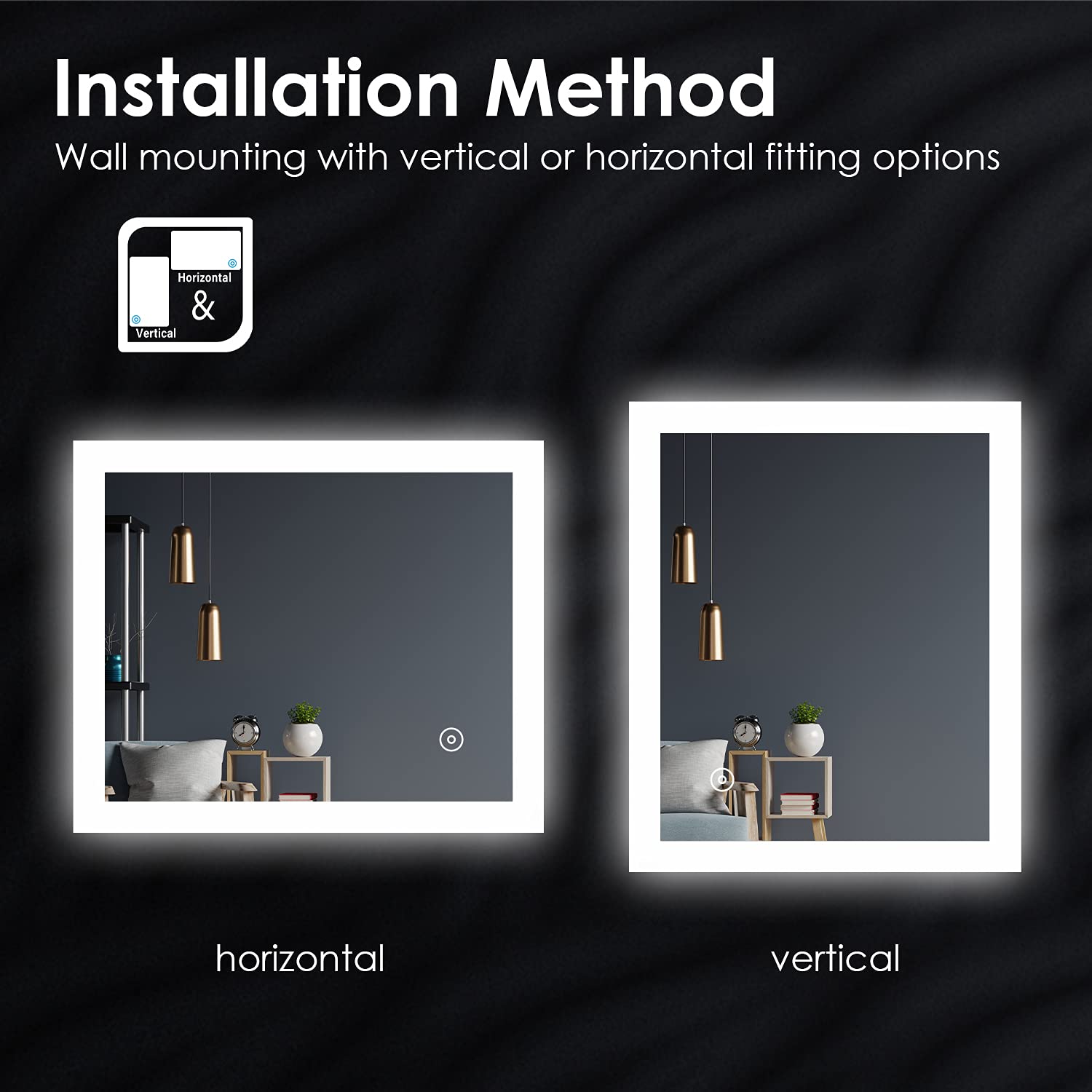 Buy ELEGANT 600x500mm Bathroom Mirror With Lights, Horizontal Vertical