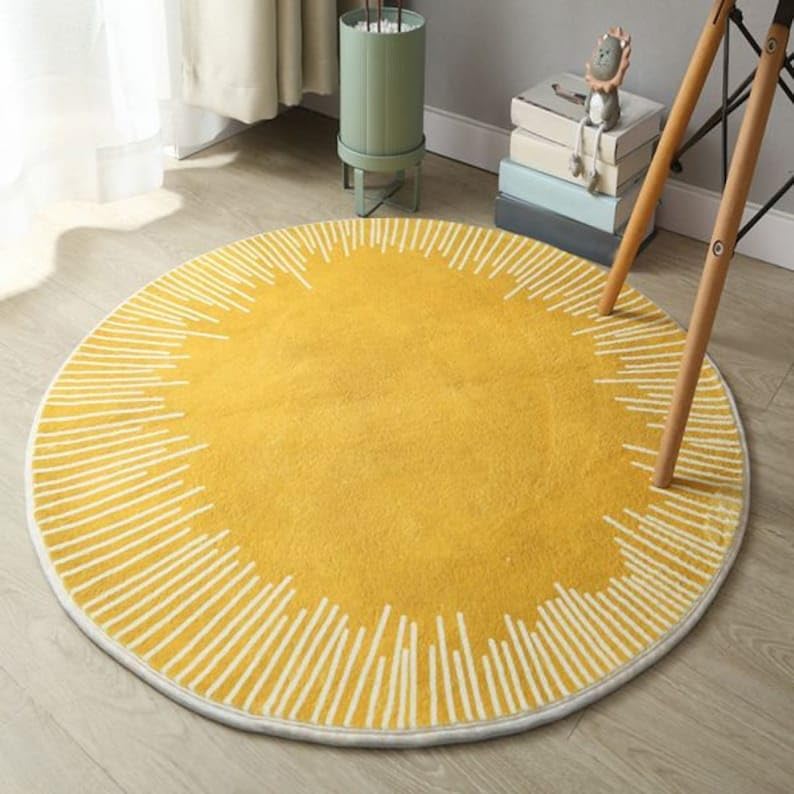 Modern Abstract Round Area Rug, Hand Tufted New Zealand Wool, Thick & Soft, Yellow, 4' (1.2m) Round (3'Round)