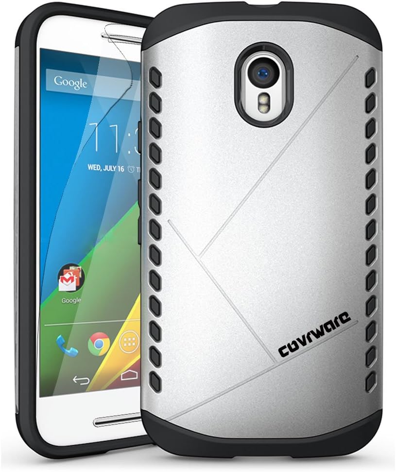 COVRWARE® Moto G (3rd Gen) [ Shield Series ] Dual Layer Armor Case [ Screen Protector ] for Motorola Moto G (3rd Gen 2015) ** Will Not Fit Moto G (2nd) 2014 ** - Silver (CW-MG3-SH11)