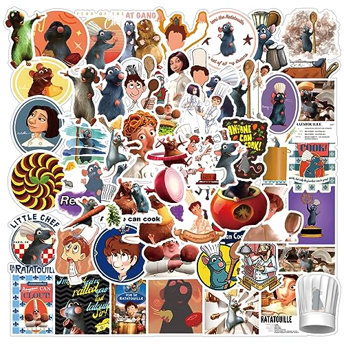 61pcs Ratatouille Aesthetics Cartoon Waterproof Vinyl Stickers for Water Bottles Laptop Suitcase for Birthday Party Supplies Halloween Decoration Favors
