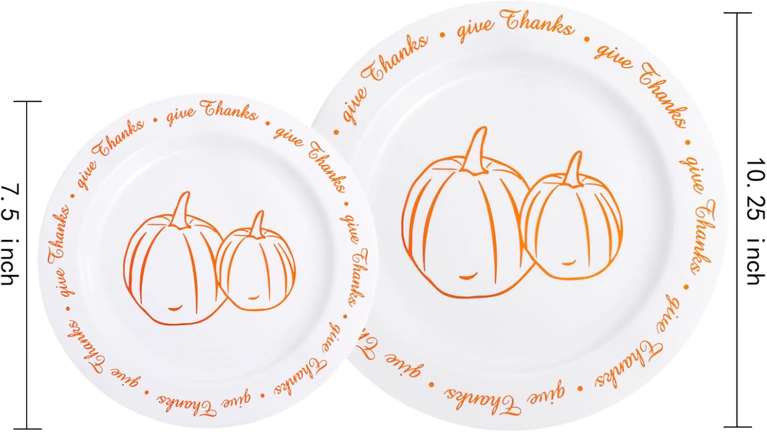 Rubtlamp 60Pcs Thanksgiving Plastic Plates, White Plastic Plates With Orange Pumpkin and Alphabet, Premium Heavy Orange plates Include 30 Dinner Platos 10.25", 30 Dessert Platos 7.5" For Party