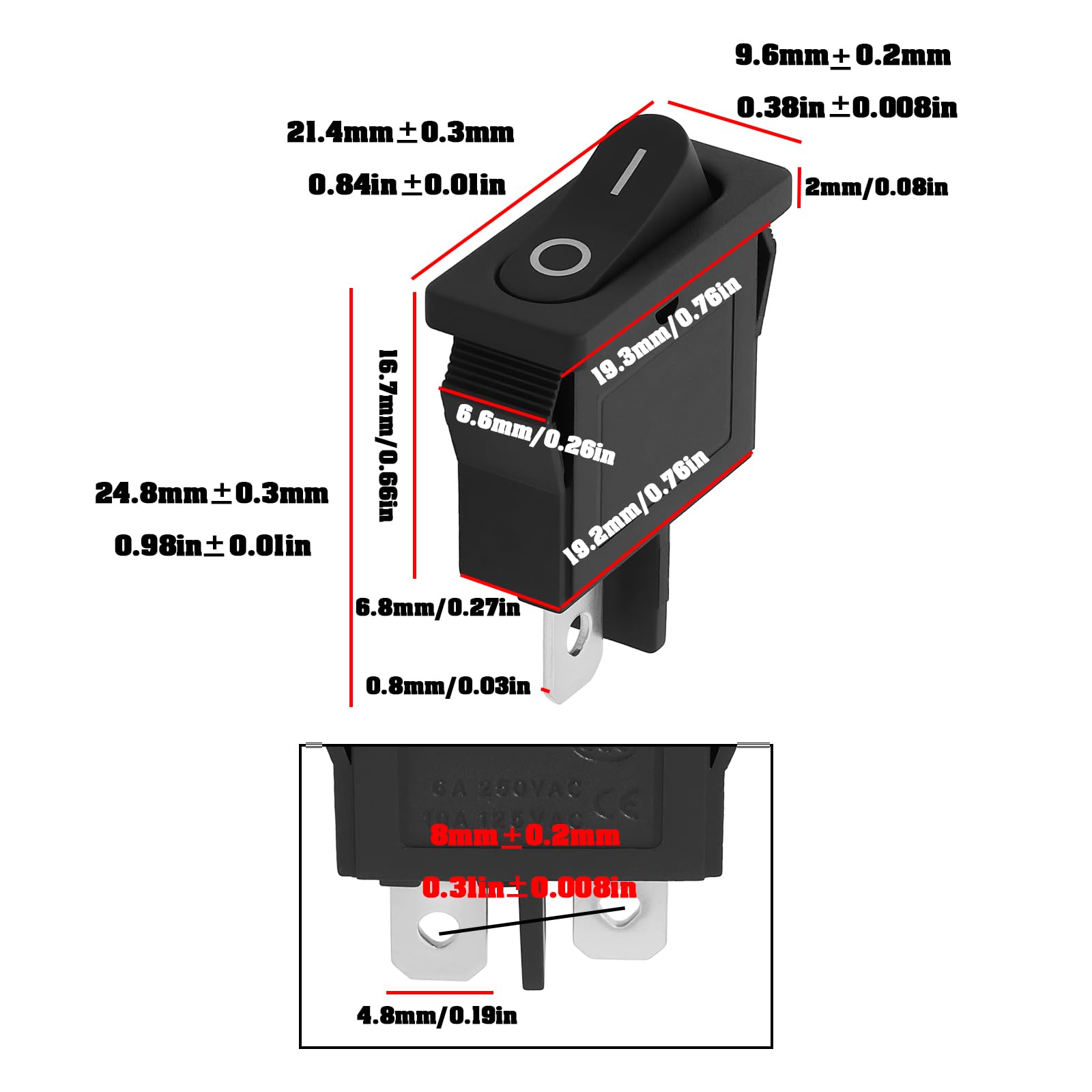 eMagTech 4pcs 2Pin 2 Positions Rocker Switch 19x7mm 250VAC 6A Device Switch KCD1 Suitable for 4.8 mm Flat Plugs - Image 4