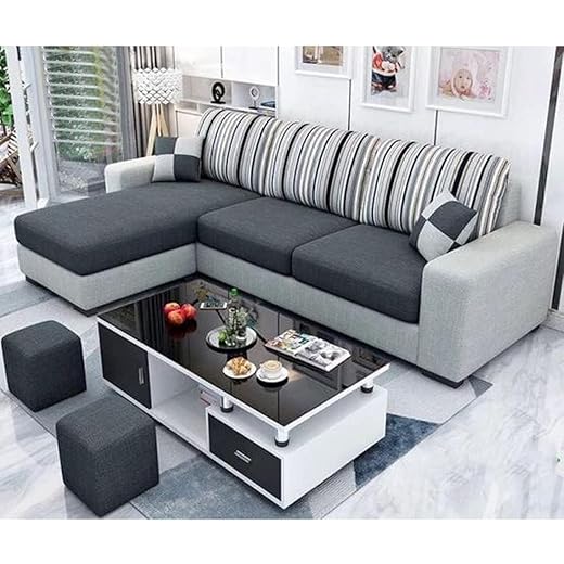Luno 4 Seater L Shape Sofa Set Light Grey-Dark Grey