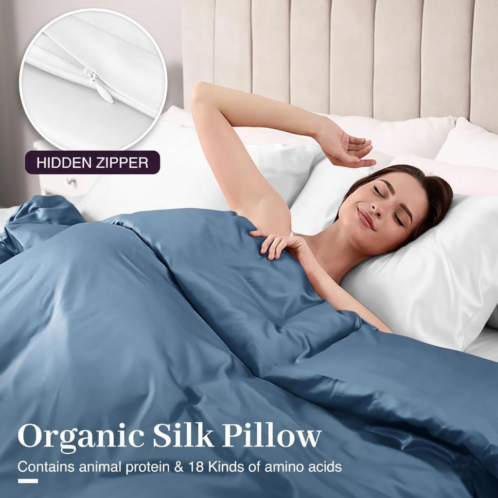 Silk Pillowcase - 100% Pure Mulberry Silk - 22 Momme 6A High-Grade Fibers - Hypoallergenic Pillow Cover for Hair & Skin - Queen Pillow Case with Hidden Zipper (U.S Standard, White)