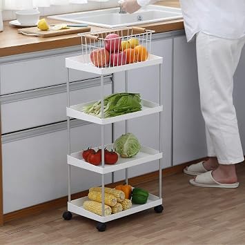 Multifunction Portable Hand Trucks,4-Tier Bathroom and Kitchen Slim Storage Cart - Slide Out Shelf Storage Tower Cabinet - Plastic Small Mobile Sheing - Narrowce Organize,37.8Cm24.5Cm70Cm