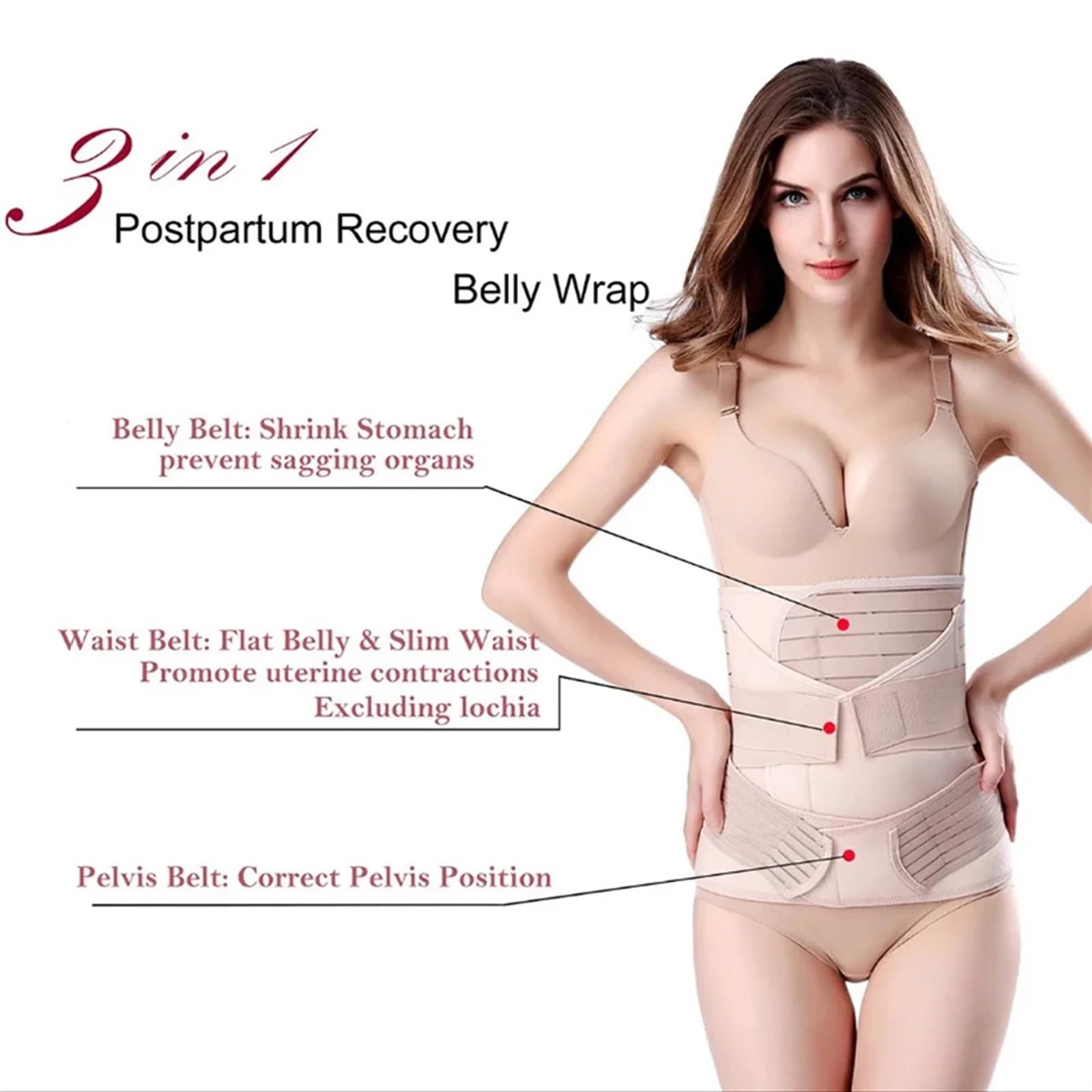 Fascia post parto Cintura di recupero for il supporto post-partum 3 in 1 Cintura di supporto for il recupero post-partum regolabile dopo la nascita Cintura for il bacino in vita con fascia for la panc