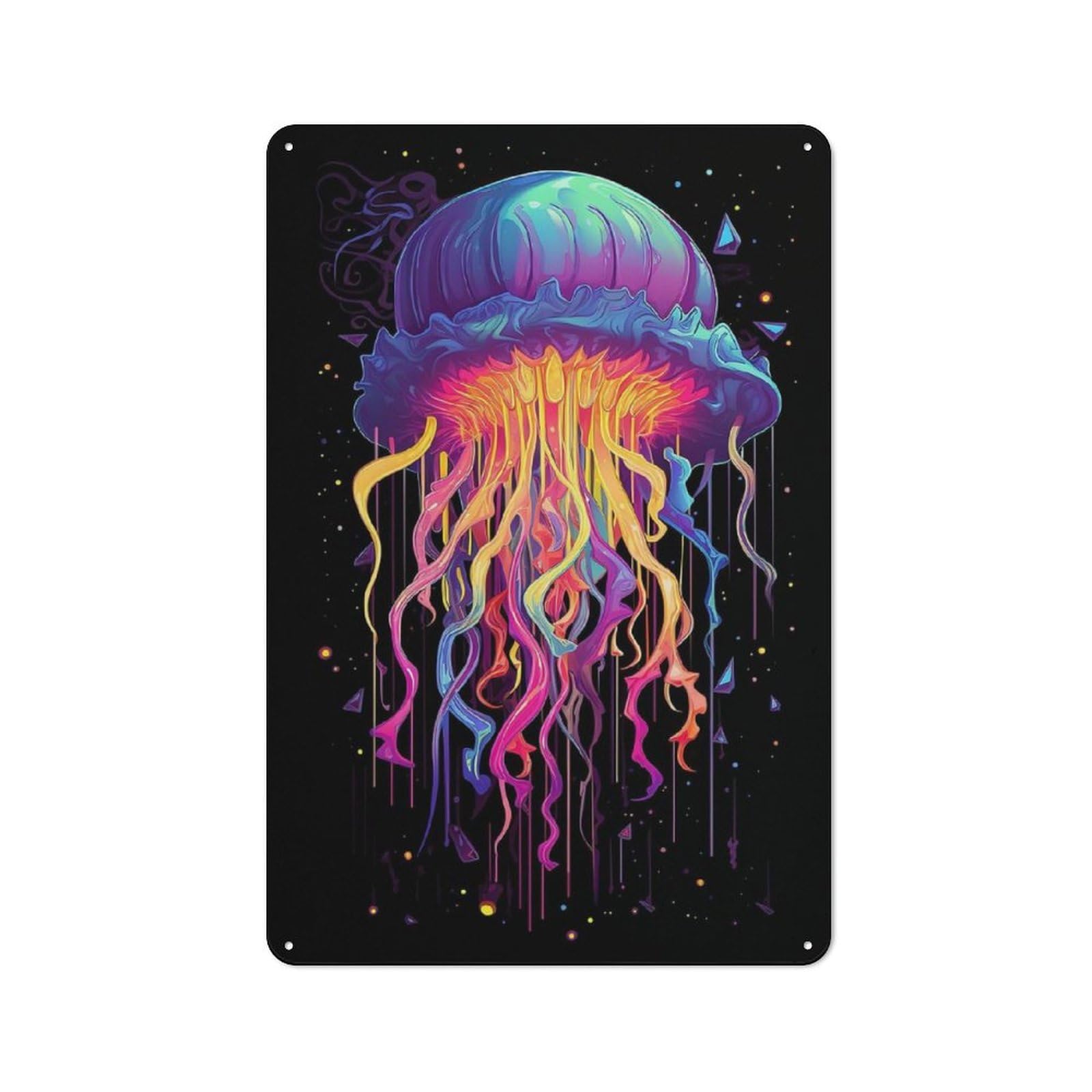 Metal Wall Sign 30x20cm Featuring Jellyfish Bioluminescent for Pub Or Café, Housewarming Wall Decor for People Furnishing Pub And Café