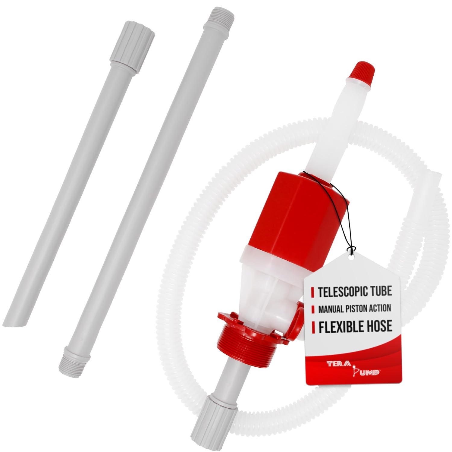 TERA PUMP Drum Barrel Pump - Heavy Duty BPA-Free for Emergency Essentials Disasters (No Batteries or Electricity Required), Fast Transfer 55 Gallon and Drinking Water w/Adjustable Length