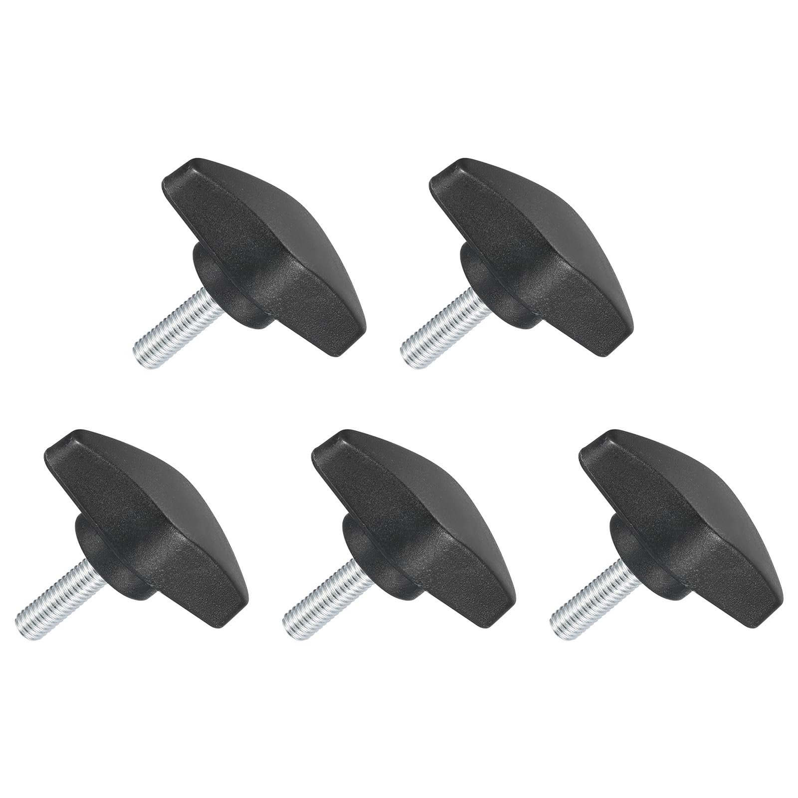 sourcing map 5Pcs Tee Wing Knobs Thumb Screws, M5 x 16mm Clamping Screw Knob Male Thread Carbon Steel T Shaped Thumb Screws Handle 36mm Dia. for Hand Tightening Knob Replacement, Black