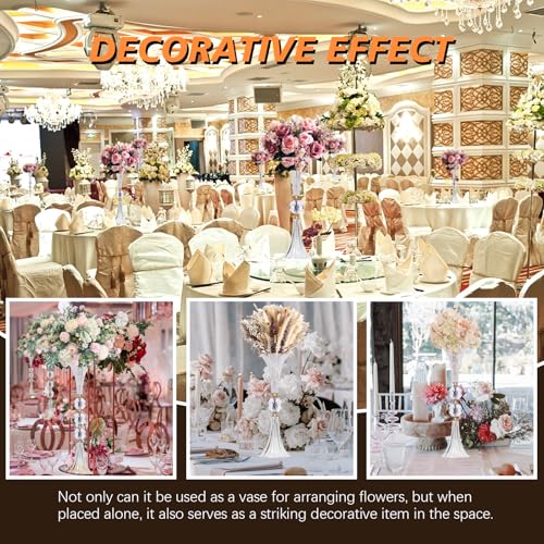 VIJIV Crystal Acrylic Trumpet Vase for Wedding Centerpieces & Home Decor - 24.8" Clear Flower Stand with Ribbed Texture, Gold Accents, Table/Floor Vase for Events, Bridal Showers & Boho Weddings - Image 8