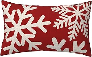 NIDITW Happy Holidays Snowflakes Falling Red Cotton Linen Throw Pillow c...
