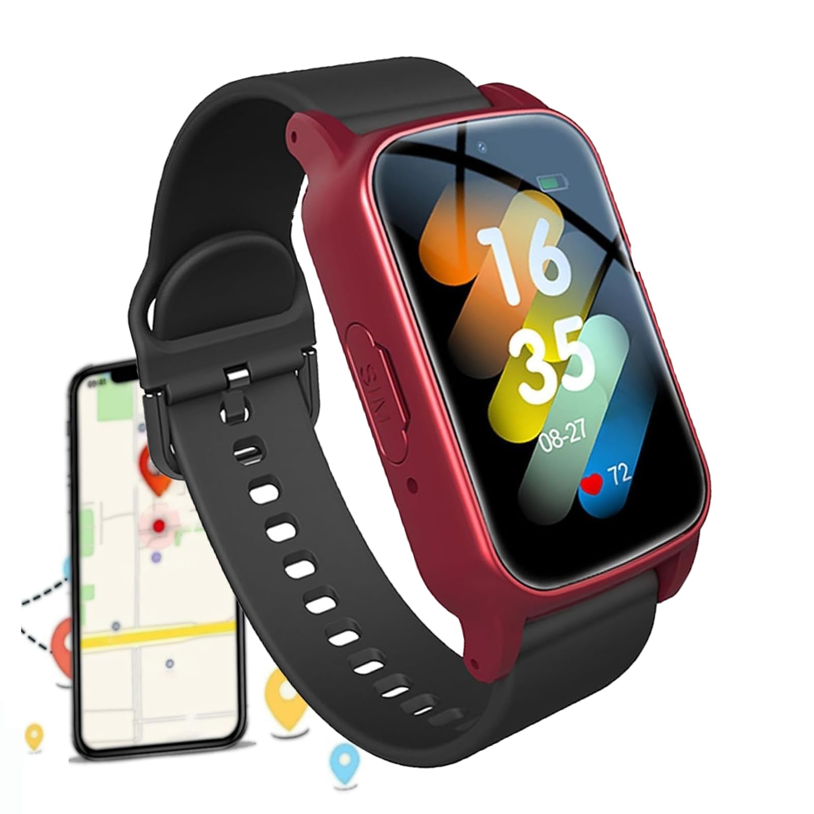 Generico Orologio Intelligente Anziani Rilevamento delle Cadute Smartwatch Bracciale SOS GPS 4G Funzione di Chiamata Braccialetto Intelligente Impermeabile IP67 per Demenza e Alzheimer (Rosso)