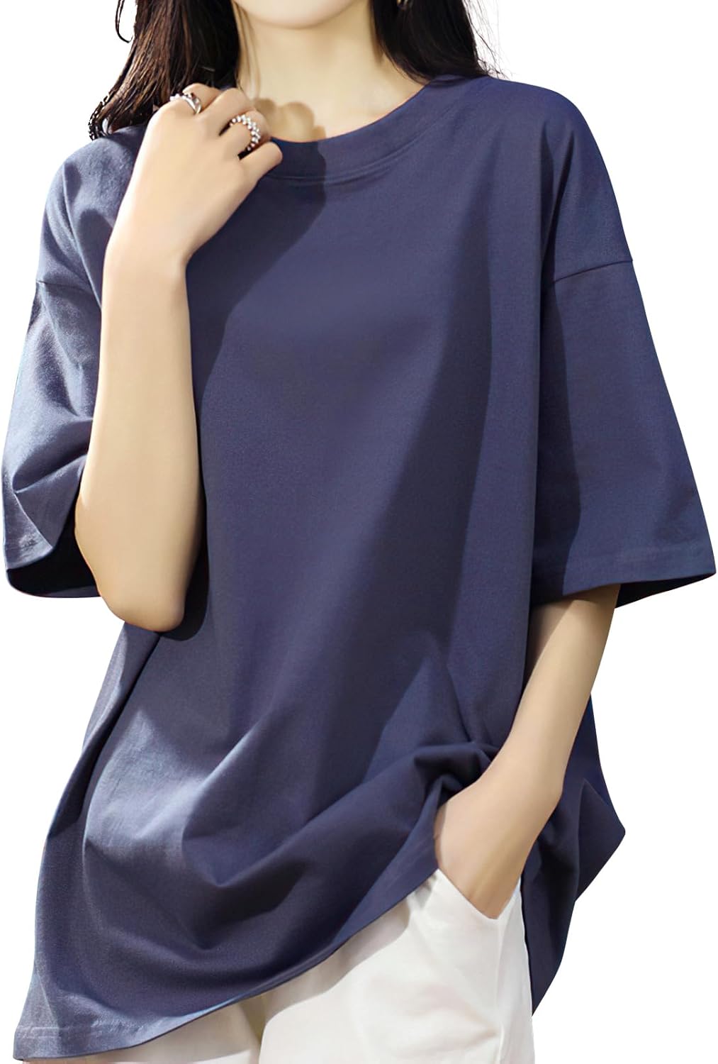 [SLEEPSINERO] tシャツ レディース 半袖 【体型カバー・ゆったり細見え】 シャツ レディーストップス 春 夏 クルーネック 大きいサイズ 吸汗速乾 通気 着痩せ オーバーサイズ レディース夏服 カットソー ロング 5分袖 おしゃれ