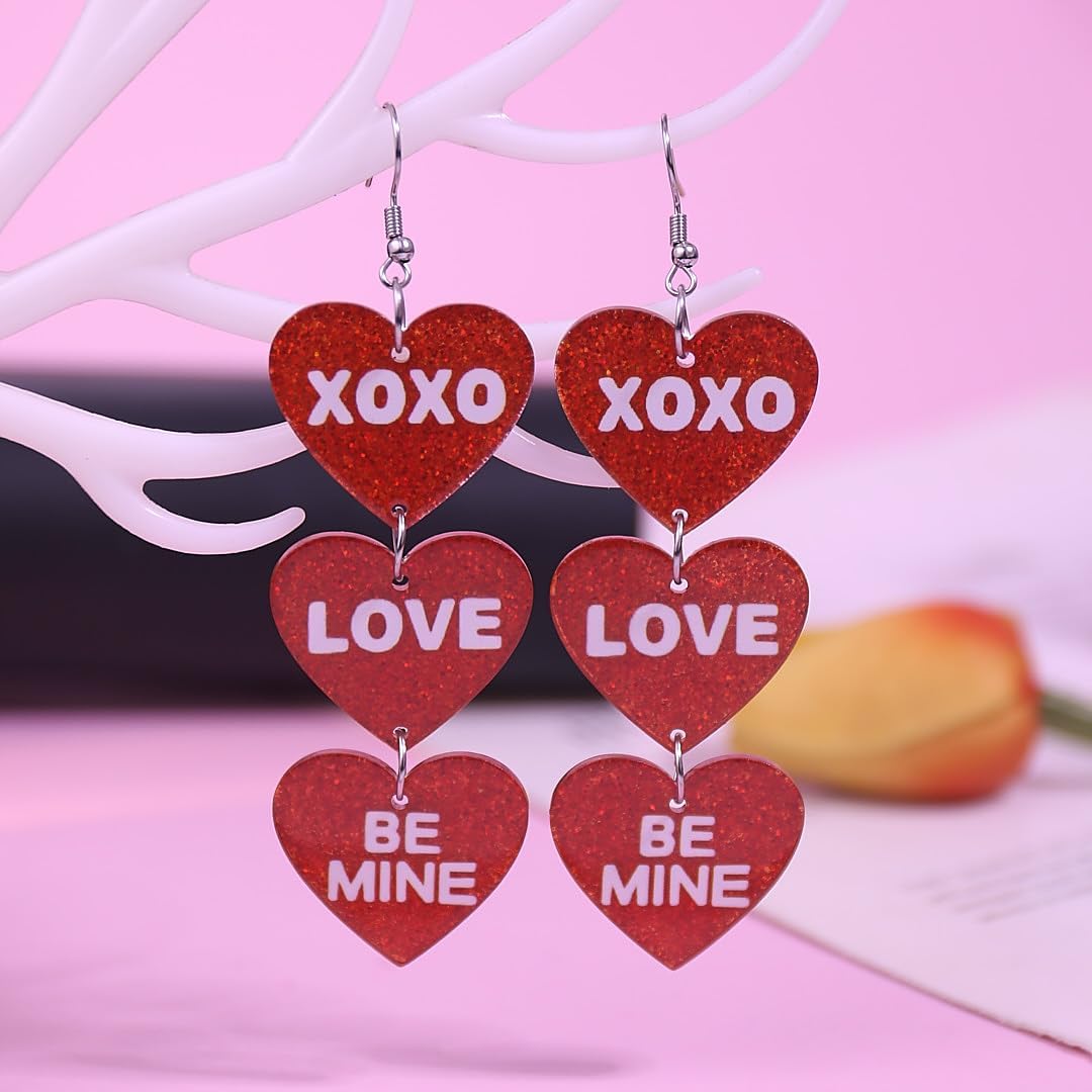 Valentine's Earrings for Women Acrylic Love Heart Dangle Earrings Red Pink Love Heart Earring Cupid Earring Valentine Accessories Birthday Valentine's Day Jewelry Gift for Women - Image 7