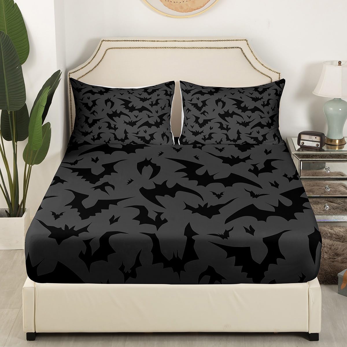 Homewish Bats Pattern Sheet Set,Kids Night Bed Sheets Set,Bats Bedding Set for Boys Teens Sheets Soft Room Decor Twin Size(1 Flat Sheet+1 Fitted Sheet+1 Pillowcase)