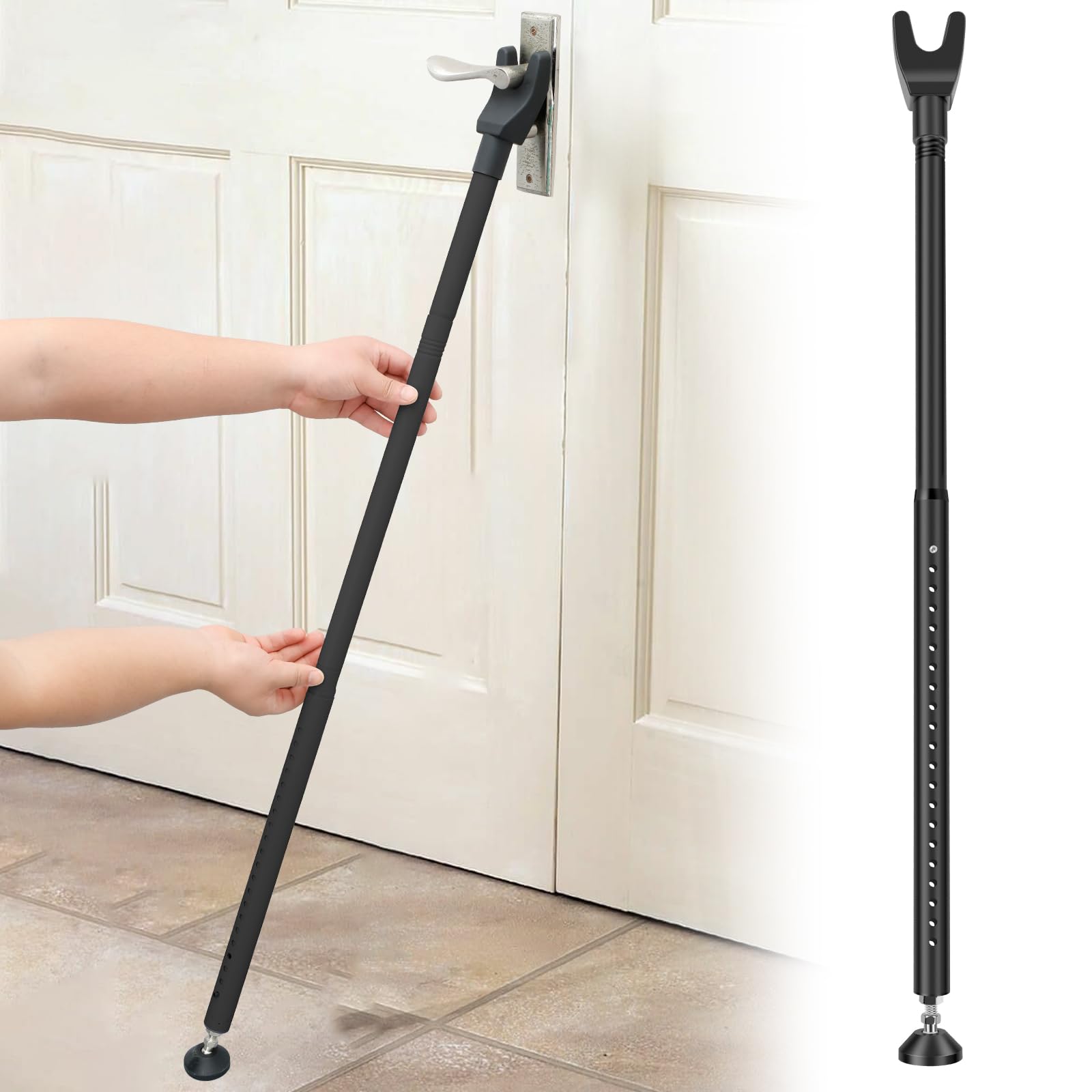 Door Security Bar 44-55 Inch Adjustable Door Stopper Removable Sliding Patio Doors Safety Brace Window Jammer Bar for Home, Hotel, Apartment, Travel(Black)