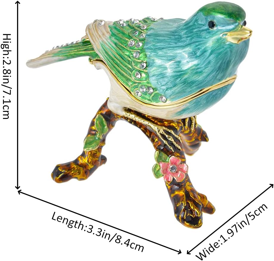 Golden Crystal Enameled Bluebird Jewelry Box, Hand-Painted Hinged Mountain Bluebird Trinket Box, Elegant Home Décor & Unique Gift for Bird Lovers
