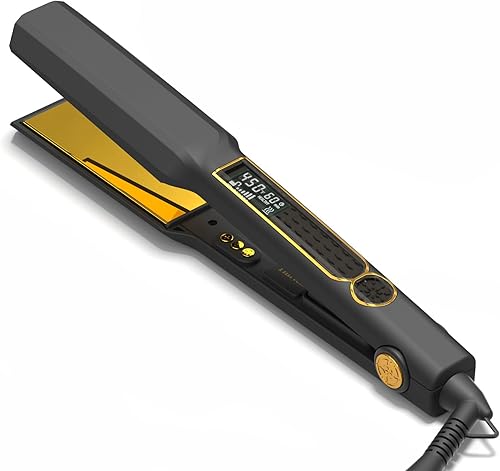 Thirtek Plancha de pelo profesional, plancha plana de cerámica y titanio de 1.5 pulgadas, 15 niveles de temperatura ajustables, pantalla LCD,