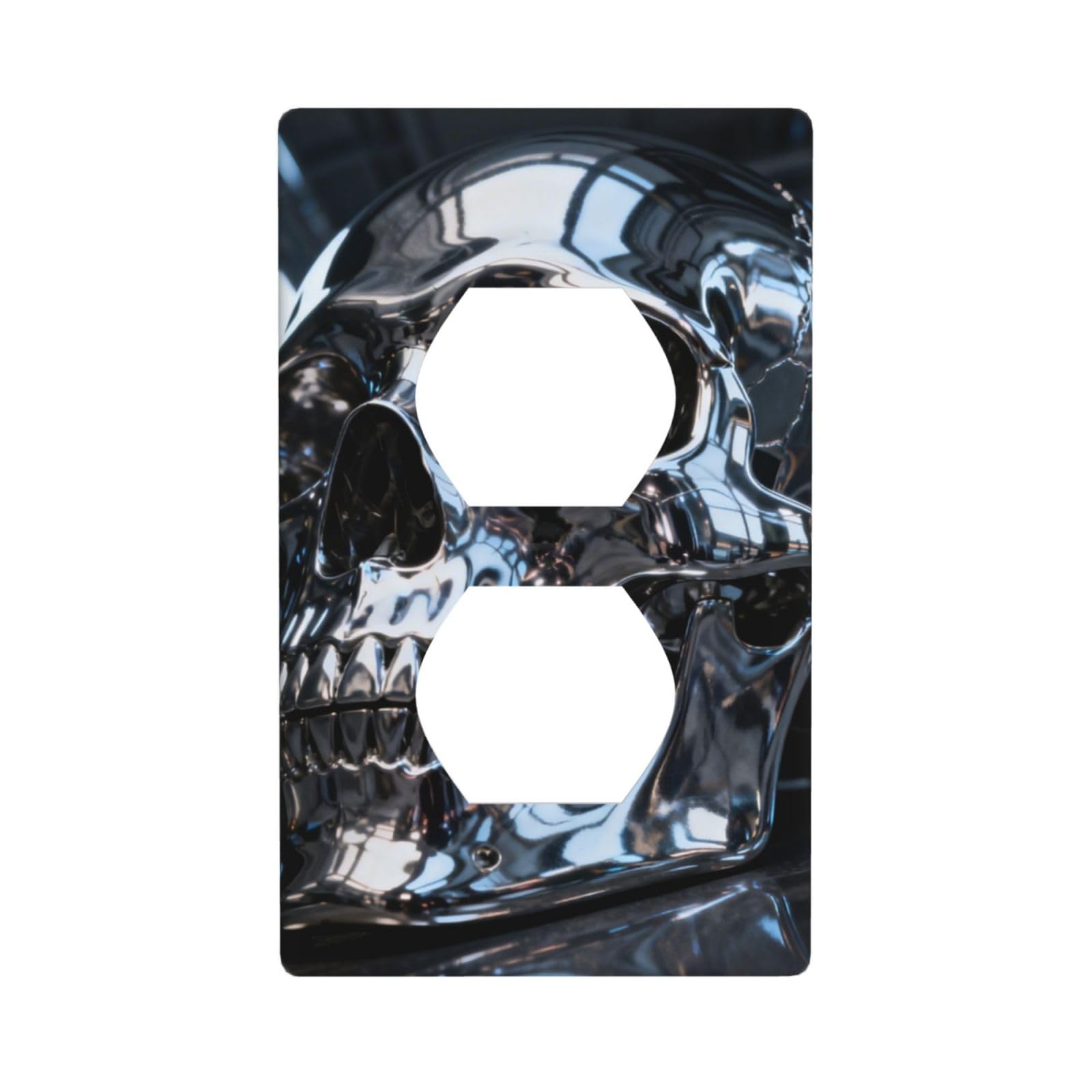 Chrome Skull Metal Unbreakable Polycarbonate Switch Plate-1 Gang Screwless Wall Plate for Home Office