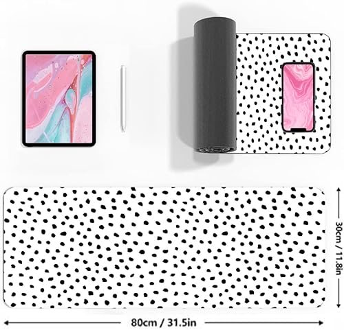 Miniatura 3 de Tapete de escritorio grande con lunares blancos, alfombrilla de mouse grande extendida para accesorios de escritorio, 31.5 x 11.8 pulgadas de largo