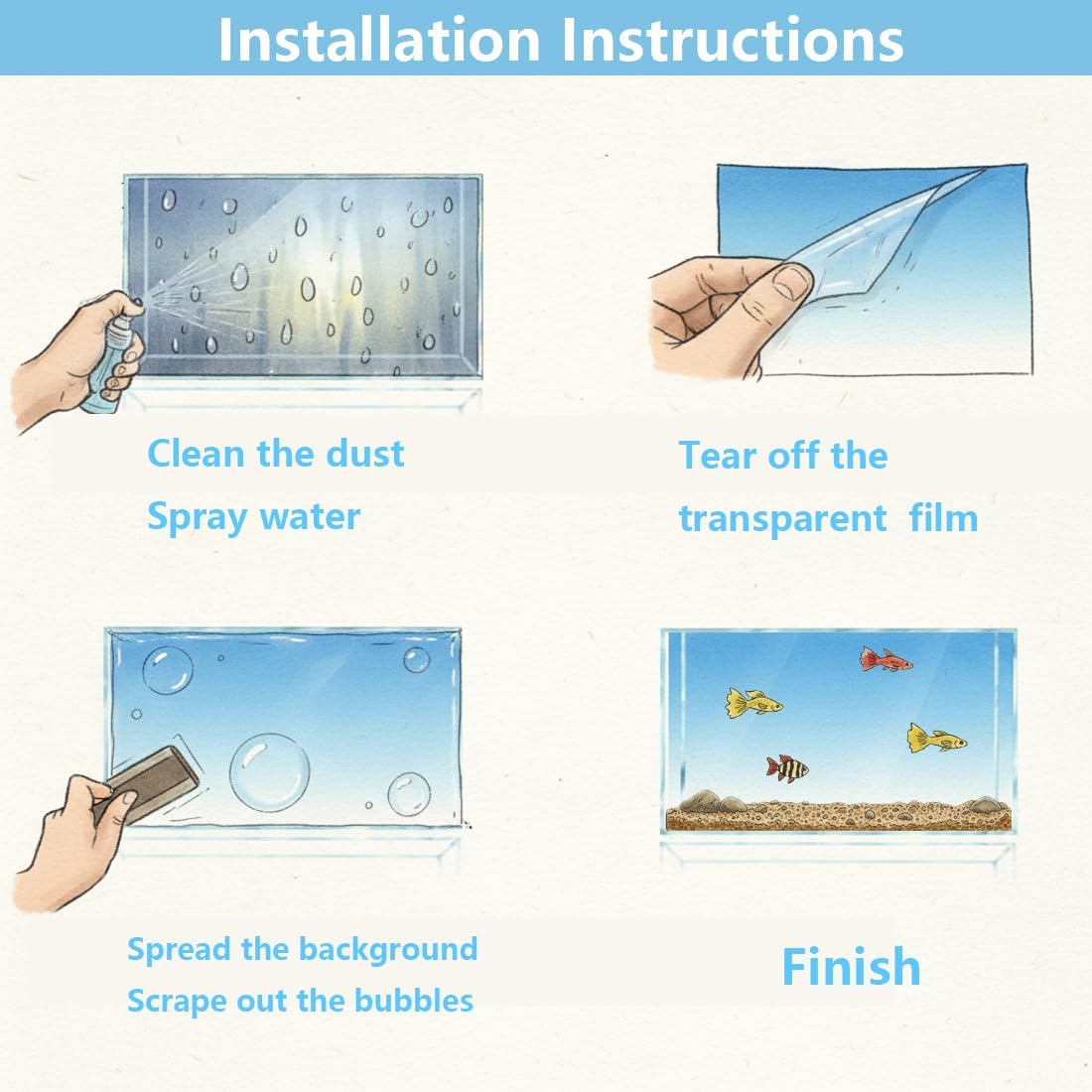 Aquarium Background - Static Cling Fish Tank Sticker - Cyan Blue Gradient | Easy Install for Glass Tanks, No Residue, Reusable 120 x 60 cm / (47 x 23.6 inches)