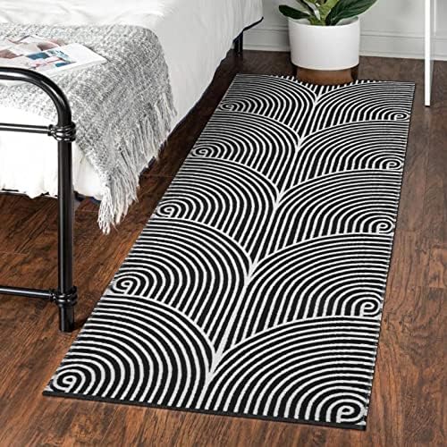 Tiffasea Washable Runner Rug 2' X 5', Cotton Woven Kitchen Runner Rug Entryway Rug Black and White Rug Indoor/Outdoor Rugs Throw Rugs Modern Area Rug for Hallway Bedroom Laundry Room