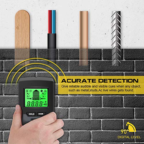 Stud Finder, Upgraded 6 in 1 Wall Scanner with 5 Scanning Modes & Digital Level to Scan Stud, Metal, AC Wire, Wood, LCD Display and Sound Warning for Easier Scanning (Grey) - Thumbnail 2