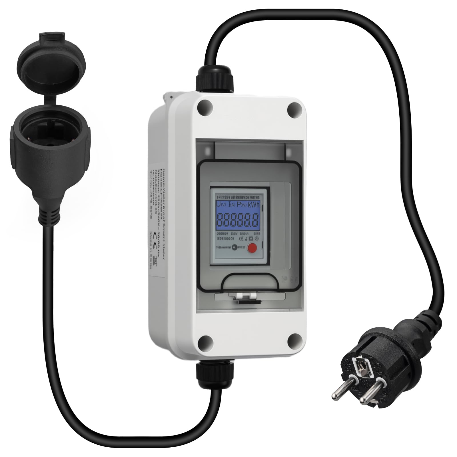 KAMTOP Medidor Energía Eléctrica Monofásico Digital 230V Contador kWh 80A | Medidor Energía Eléctrica Monofásico, Contador kWh, Vatímetro Digital, Monitor Consumo, IP65, 230V 80A, Cable H07RN-F