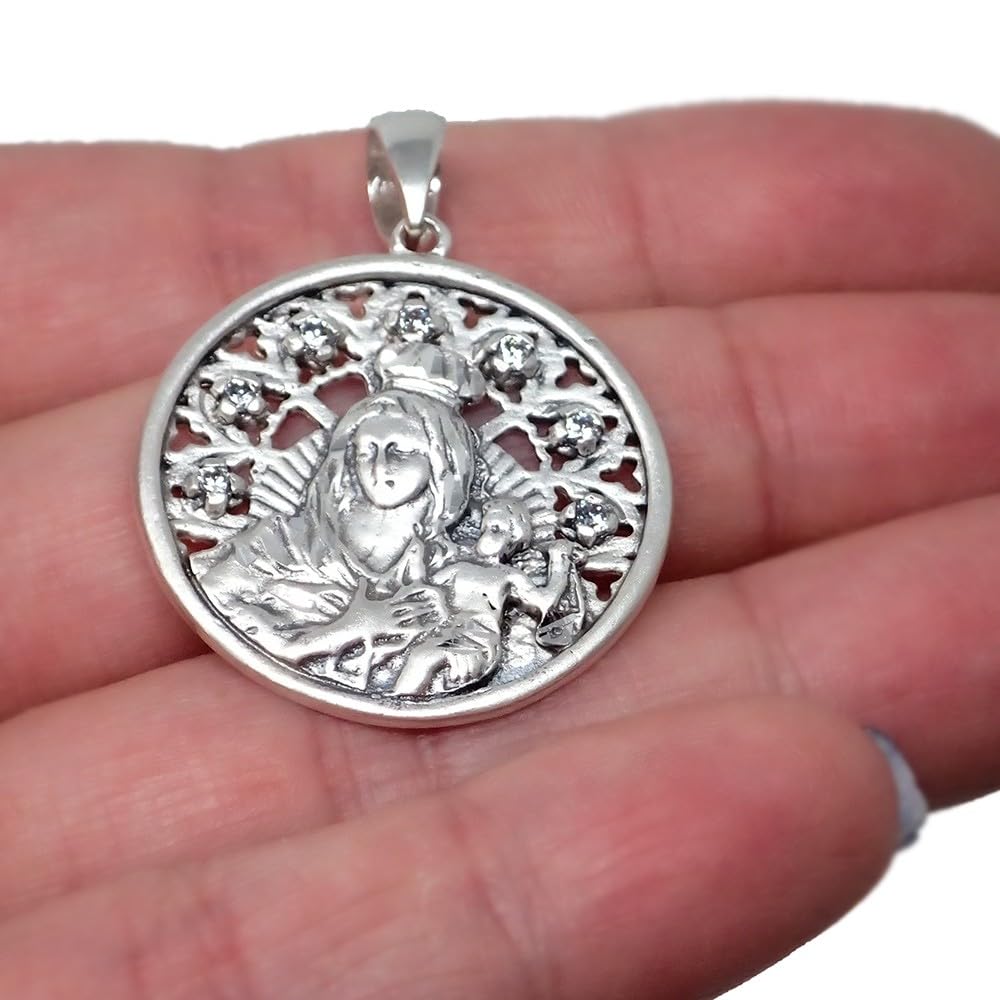 Virgen del Carmen Medalla Plata Ley 925m maciza 27mm. circonitas grabación incluida en precio - Personalizable - GRABACIÓN INCLUIDA EN EL PRECIO