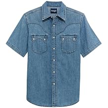 Wrangler Mens Light Wash Denim Snap Shirt