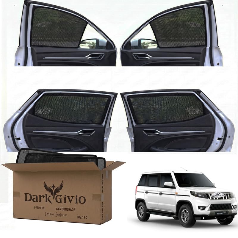 Image of Car Window Sun Shade Protector for Bolero (NEO) (2021) | Exact Fit Non-Magnetic Half Cut Sunshade (Set of 4 /6) | UV Blocker Side Window Car Curtains & Interior Accessory