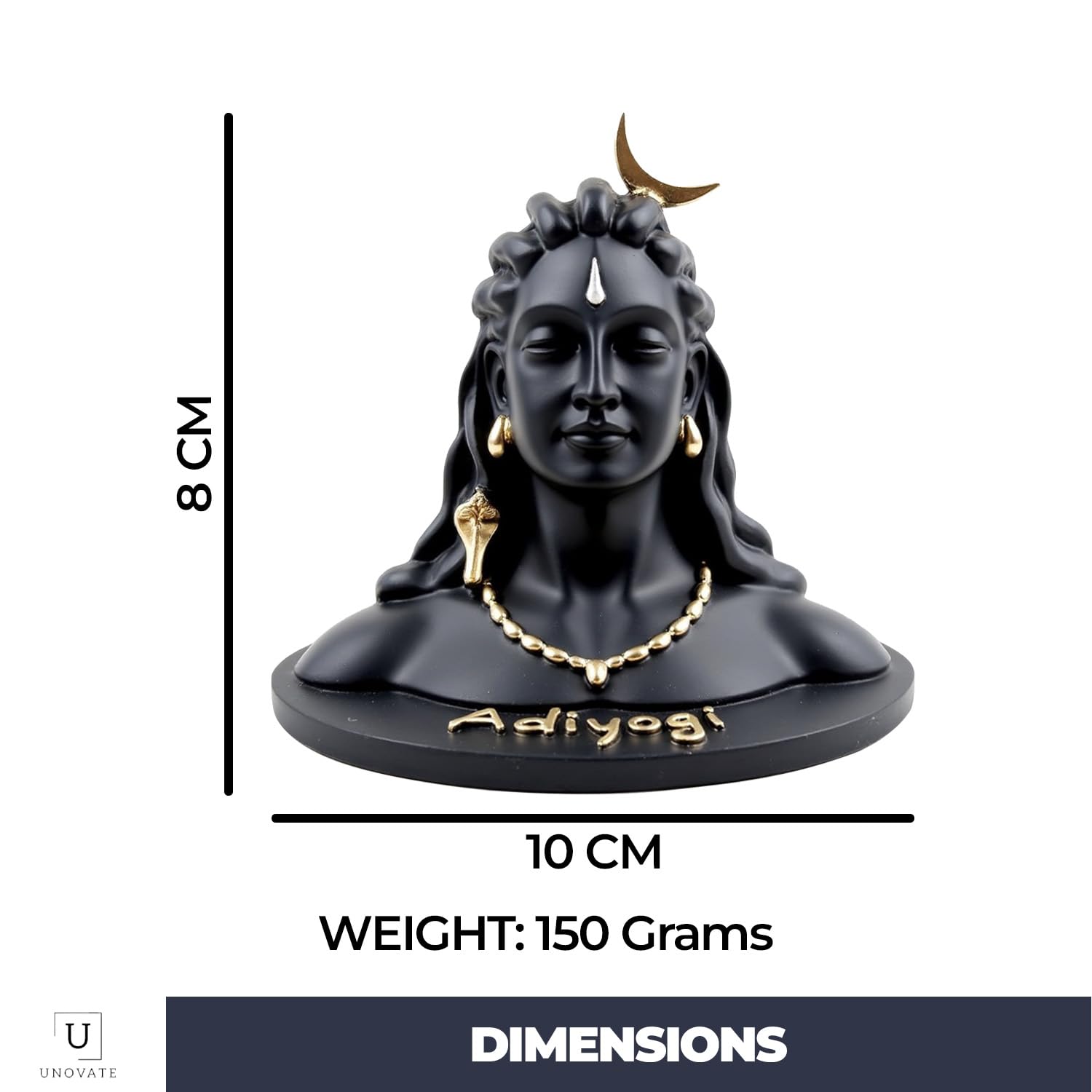 UNOVATE Resin Adiyogi Statue for Car Dashboard, Adiyogi Statue - Small 3 Inch Shiv Idol | Adiyogi Shiva Idol with Pre-Installed Adhesive Tape | Black Color | Made in India - Image 2 thumbnail