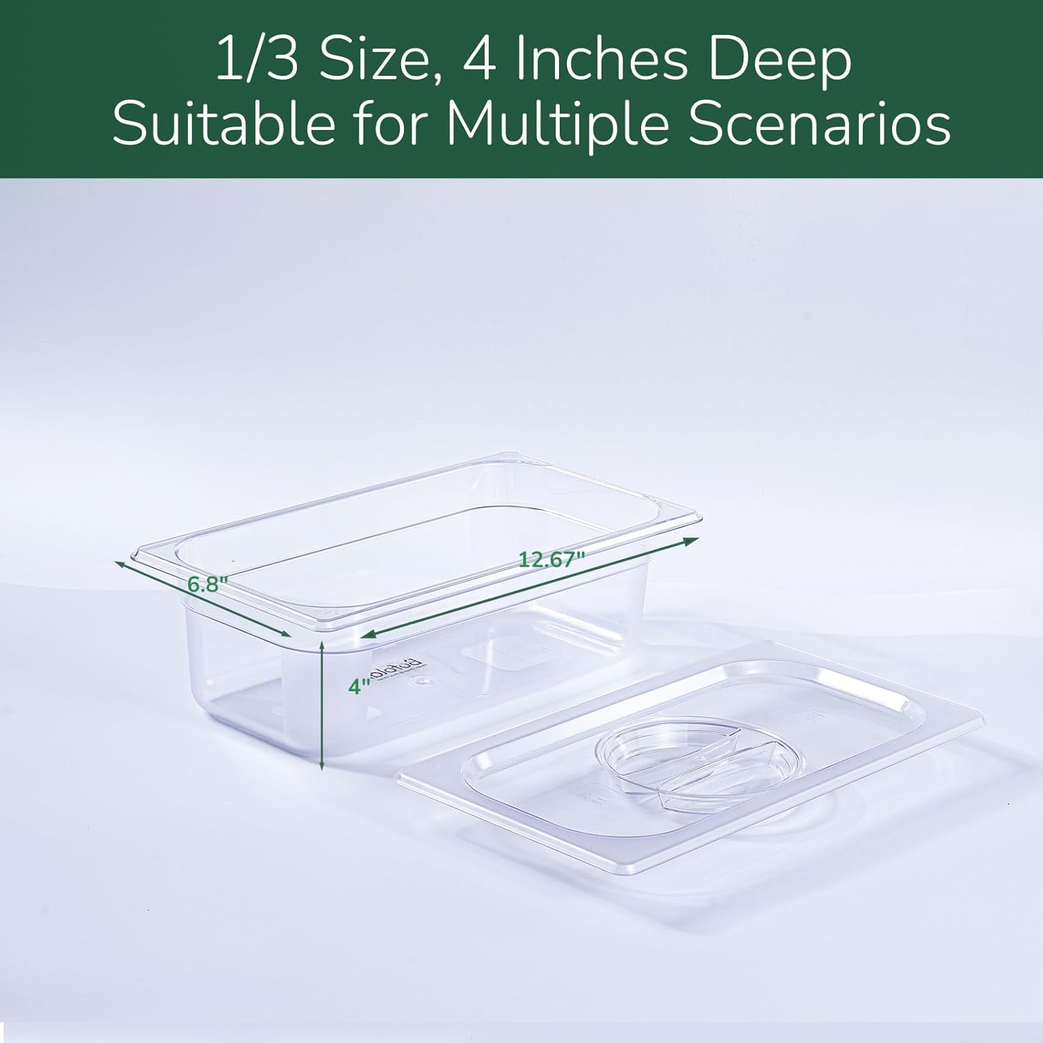 6 Pack food Pans with Lids 1/3 Size, Commercial Food-grade material, Impact-resistant and shockproof, For Salad Bars, Hot Deli Items & Dessert Toppings, Prep Table & Refrigerator Friendly - Image 7