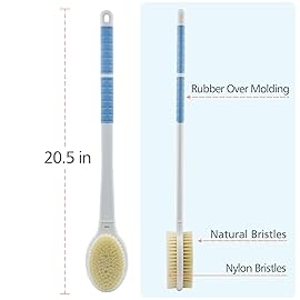 Shower Brush with Soft and Stiff Bristles,20.5 Extra Long Handle Dual-Sided Back Scrubber Bath Brush Body Exfoliator for Wet or Dry Brushing (Extra Long Handle)