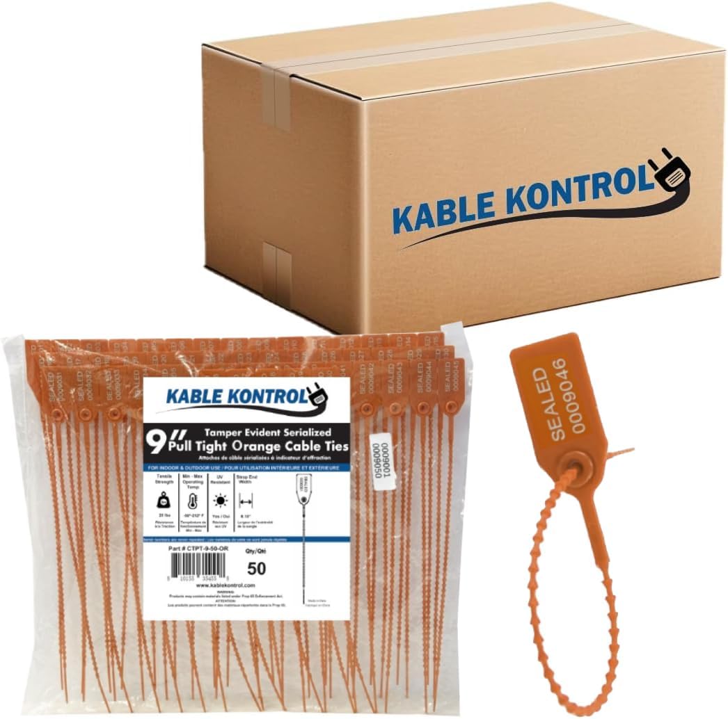 Kable Kontrol Tamper Seals Numbered Serialized Zip Ties for Fire Extinguisher, 9 Inch 5000 pcs Security Tags Disposable Pull Tight Self-Locking – Orange