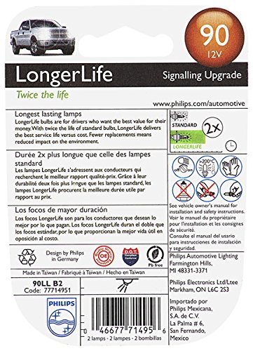 Philips 90 LongerLife Miniature Bulb, 2 Pack
