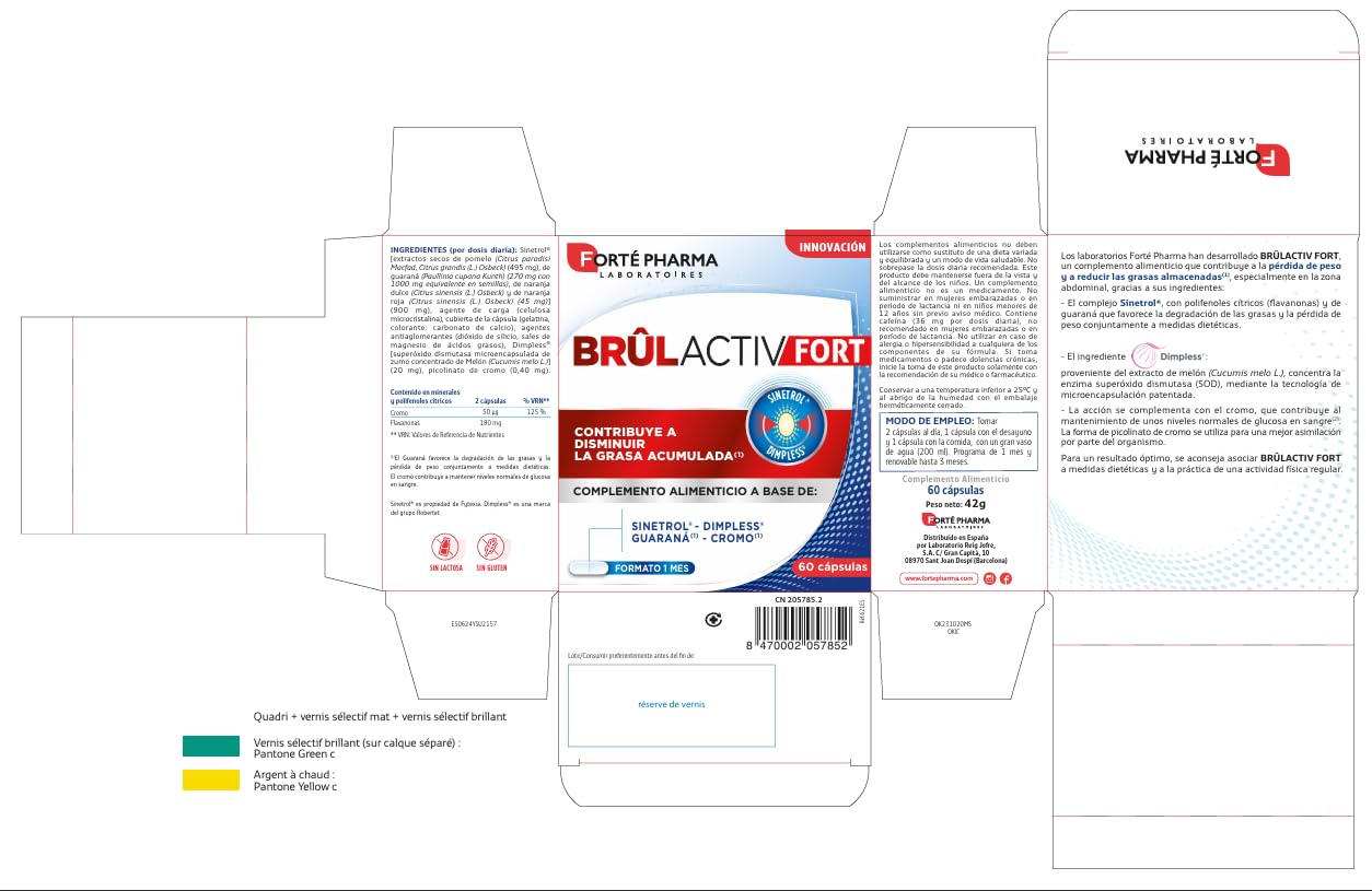 BRÛLACTIV FORT es un complemento alimenticio a base de Sinetrol®, Dimpless®, guaraná y cromo.