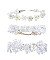 Vista 5 de Diadema de encaje para bebés y niñas, banda para el pelo de bautismo para bebés y niñas pequeñas BBG26 (2 piezas, conjunto A)