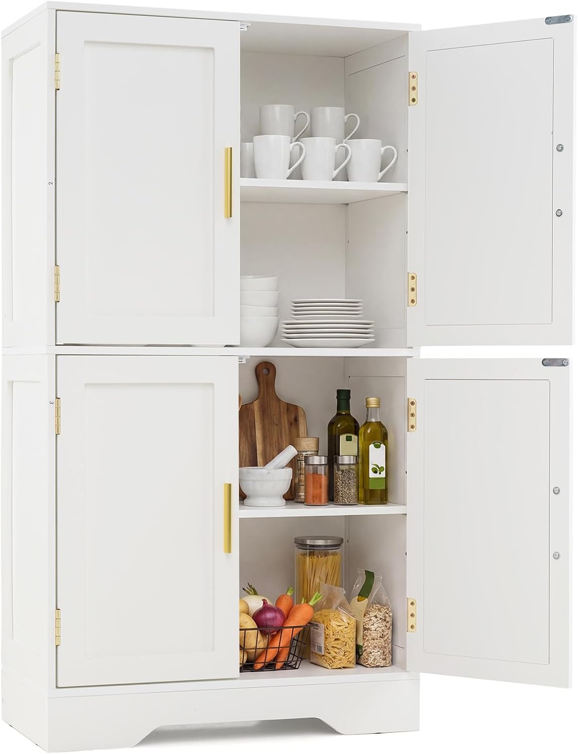 Tall Kitchen Cabinet, 60 x 30 x 110 cm, Storage Cabinet with 4 Doors and 2 Adjustable Shelves, Multi-Purpose Cabinet for Living Room, Kitchens