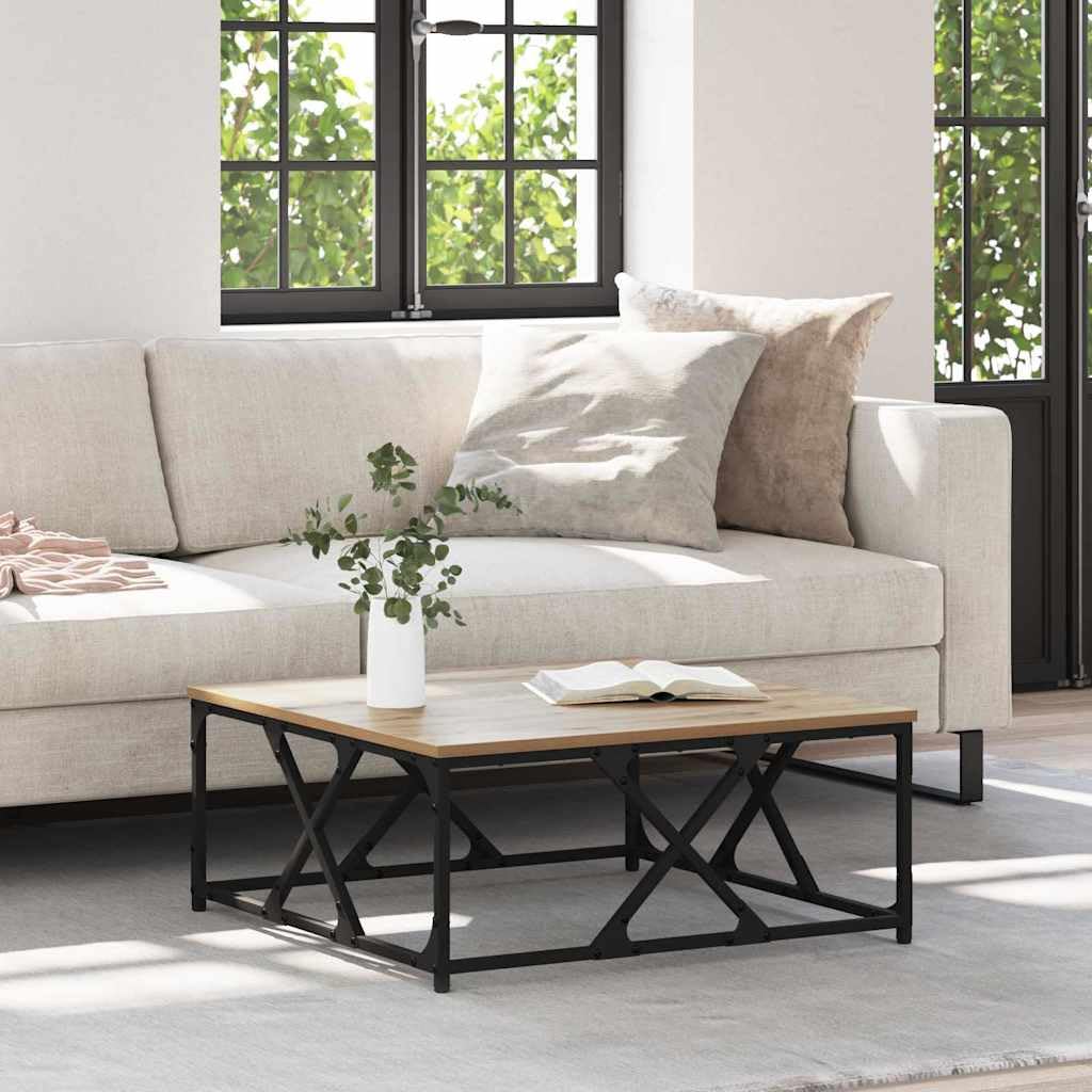 Mesa de centro de roble Artisan, 70 x 70 x 30 cm, con patas de acero, diseño moderno, alta resistencia, para salón, dormitorio, pasillo