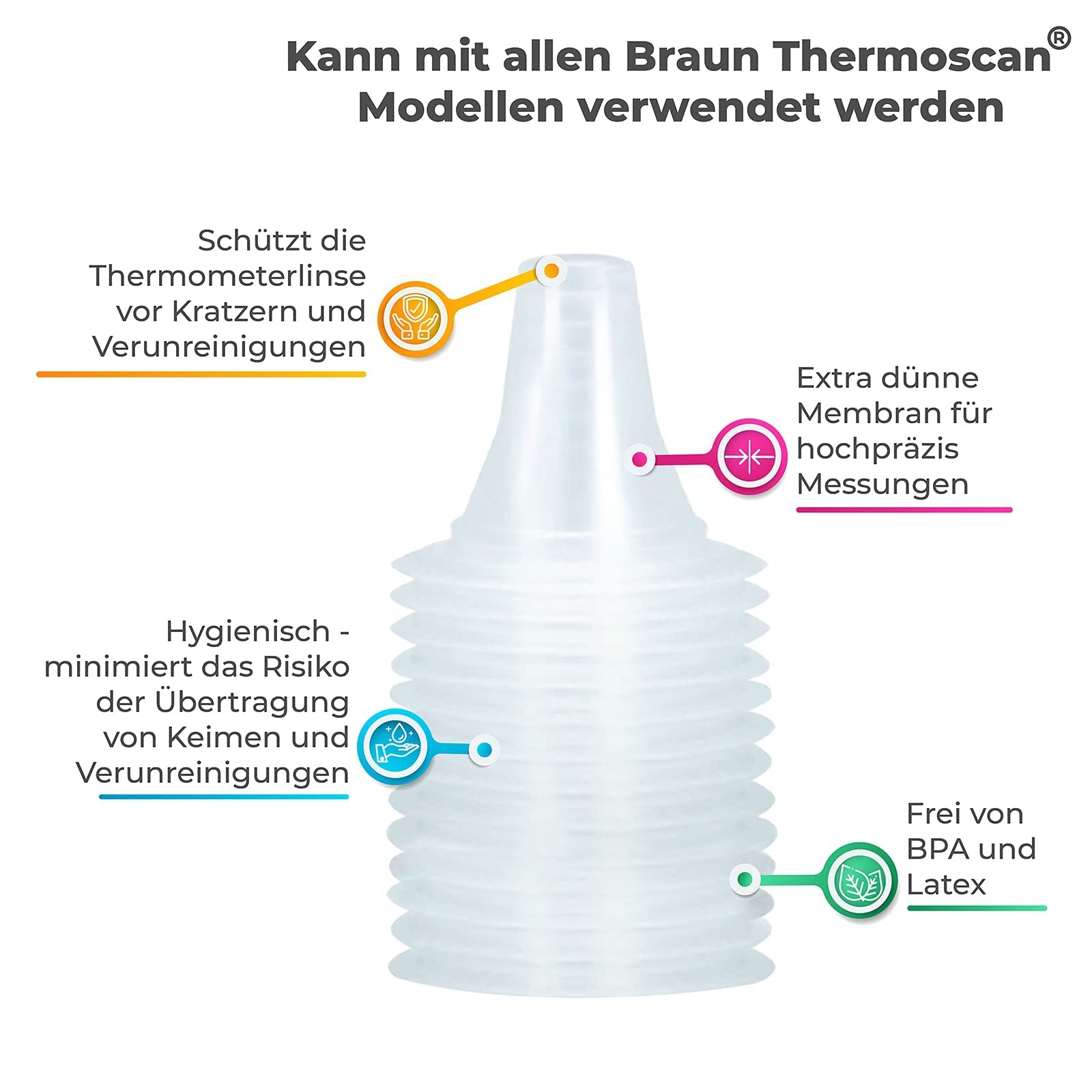 100 Ersatzschutzkappen für Braun Thermoscan Thermometer T1010 / 2020 138273