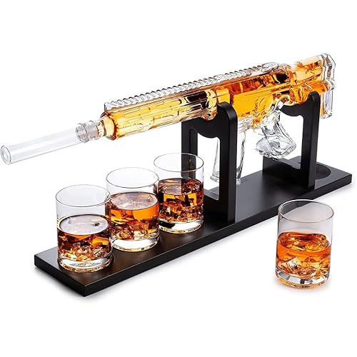 Gifts for Men Dad, Whiskey Decanter Set - AR Limited Edition, Silencer Stopper - 800 ml & 4, 12oz Whisky Glasses - Father Birthday Gift - Drinking Party, Liquor, Vodka Tik Tok Decanter