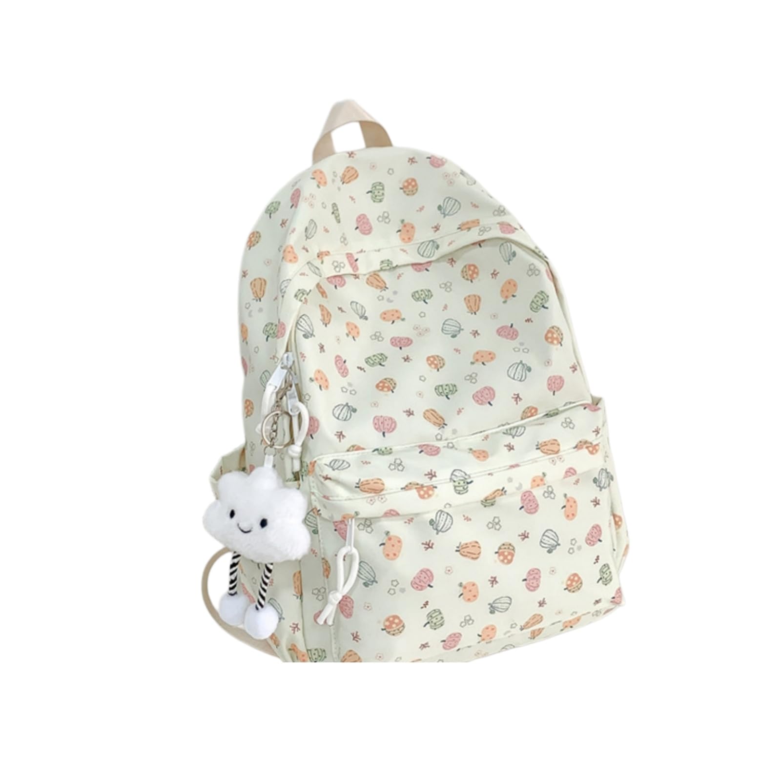 Zaino Fresco Florale Stampa Zaino, Borsa A Spalla di Viaggio Scolastico Casual Grande capacità per Ragazze E Donne-Green with Pendant
