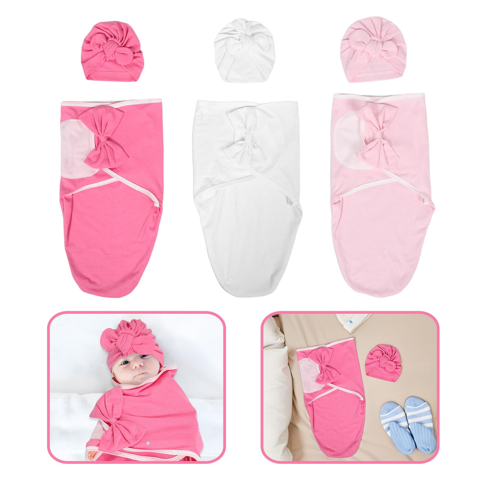 BESTonZON 3sätze Pucktücher für Neugeborene Inklusive Schlafsack und Mütze aus Weicher Baumwolle für Kuscheligen Schlaf als Geschenkset für Mädchen