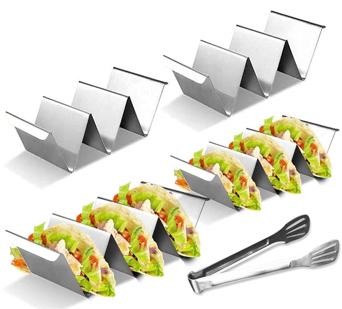 Taco Holders 4 Packs - Stainless Steel Taco Stand Rack Tray Style,Oven Safe for Baking, Dishwasher and Grill Safe